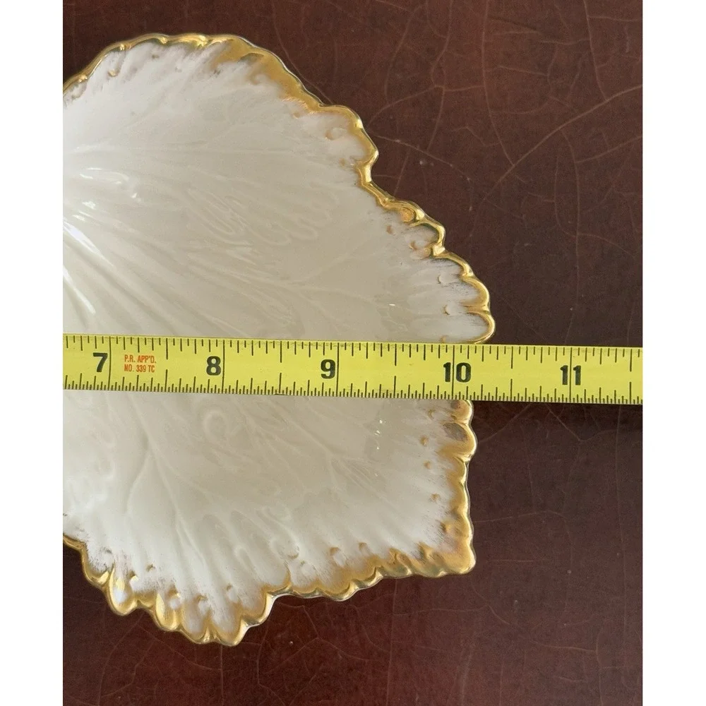 LENOX Double Leaf Ivory Gold Trim Ceramic Serving/Nut/Candy Dish Fall - USA Made